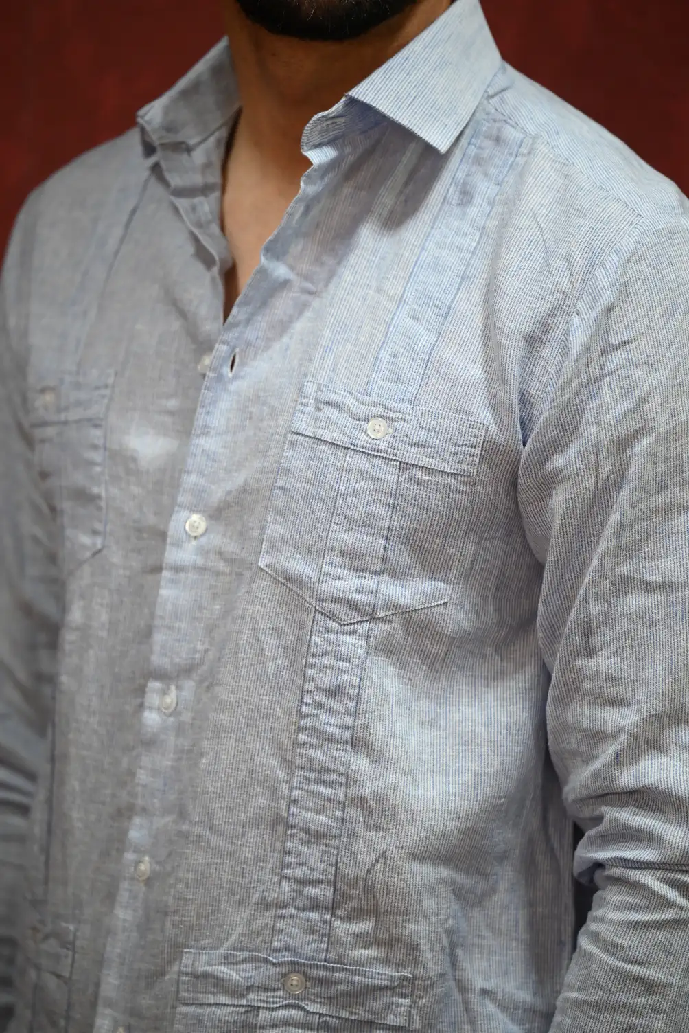 Guayabera Rayas Finas Celeste Kiko Bigot